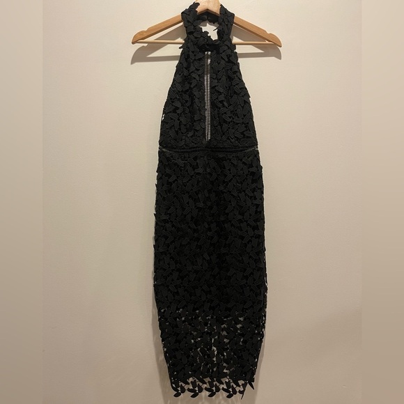 BARDOT Gemma Halter Floral Leaf Black Lace Bodycon Midi Dress Size 6 S - Picture 3 of 13
